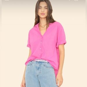 Xirena Pink Thorn Fuchsia Hot Pink Channing Short Sleeve Button Shirt Size Small